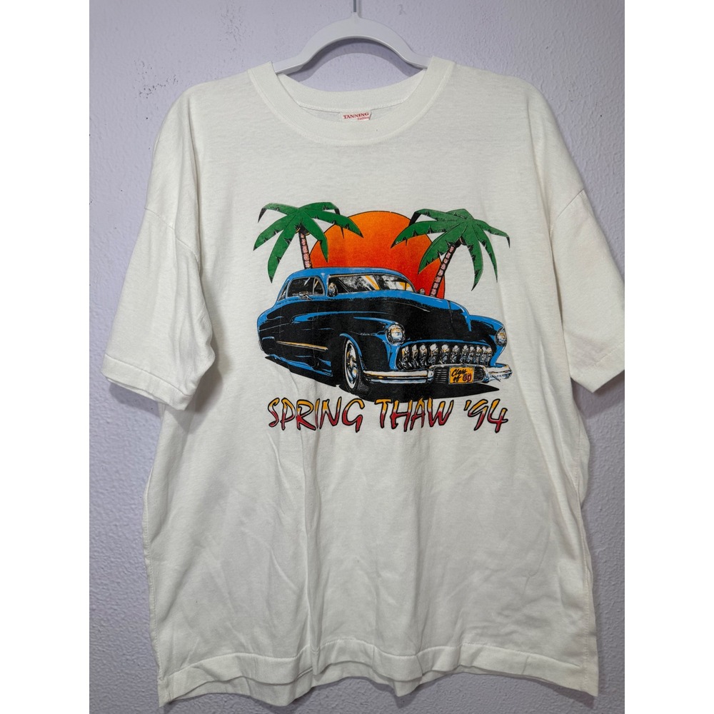 Vintage 90s Spring Thaw '94 Car T-Shirt White Large Hot Rod Streetwear Retro